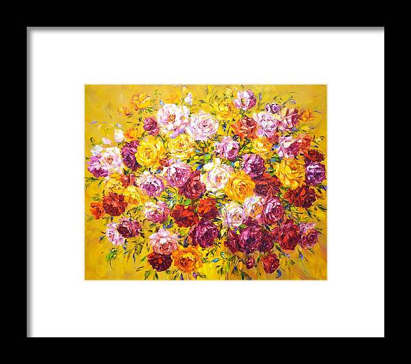 Flowers Framed Print featuring the painting 	Large bouquet of roses 3. by Iryna Kastsova