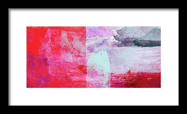 Abstract Framed Print featuring the painting Large Red and Pastel Blue Vibrant Abstract Painting - Searching For Rain by Modern Abstract