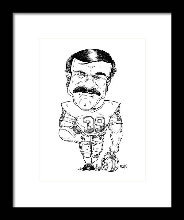 Cartoon Framed Print featuring the drawing Larry Csonka by Mike Scott