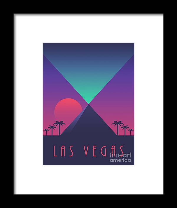 Las Framed Print featuring the digital art Las Vegas City Skyline Retro Art Deco - Pyramid by Organic Synthesis