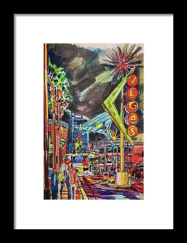 Urban Landscape Framed Print featuring the painting Las Vegas by Try Cheatham