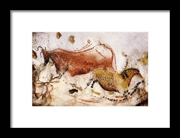 Lascaux Framed Print featuring the digital art Lascaux Cow and Horse by Weston Westmoreland