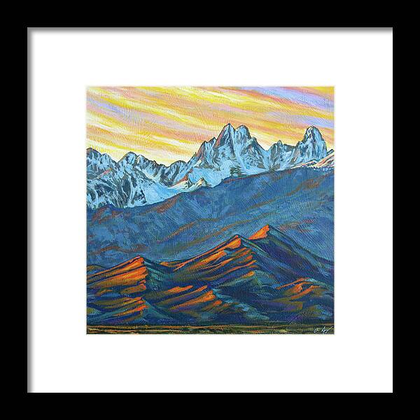 Great Sand Dunes Framed Print featuring the painting Last light on the Dunes by Aaron Spong