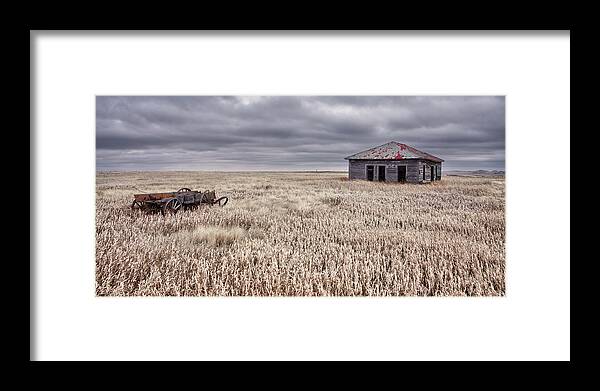 Wagon Framed Print featuring the photograph Last Load Delivered- Old wood wagon and homestead on ND Prairie near ghost town of Griffin by Peter Herman