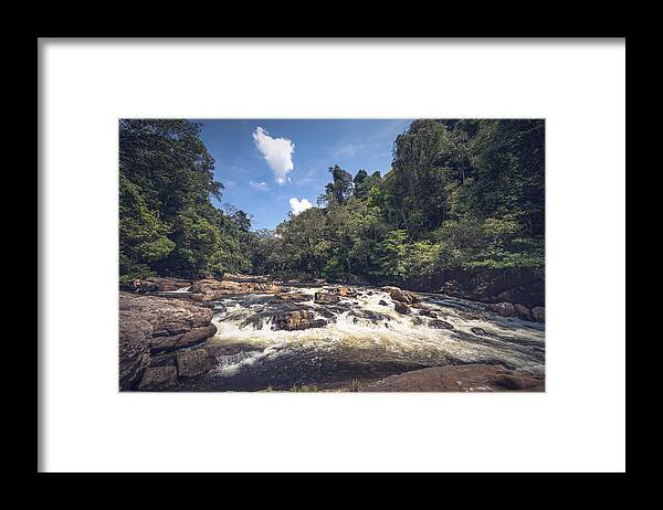 Tropical Rainforest Framed Print featuring the photograph Lata Berkoh or Berkoh Waterfall in the Kuala Tahan National Park (Taman Negara) in Pahang, Malaysia. by Shaifulzamri