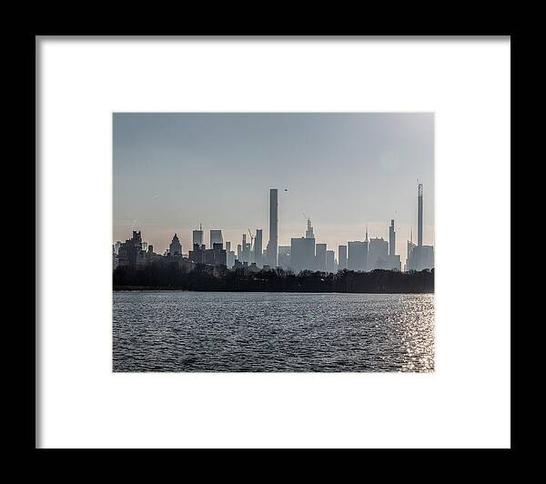 Late Afternoon - Central Park Reservoir Facing South Framed Print featuring the photograph Late Afternoon - Central Park Reservoir Facing South by Robert Ullmann