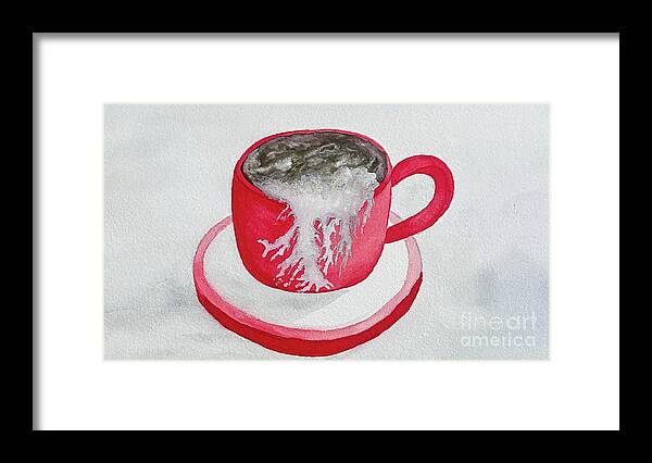 Latte Framed Print featuring the painting Latte in a Red Mug by Lisa Neuman