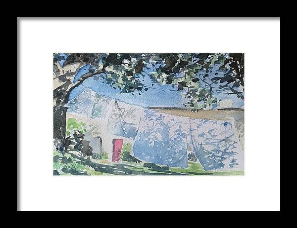 Watercolour Framed Print featuring the painting Laundry Day by Sheila Romard