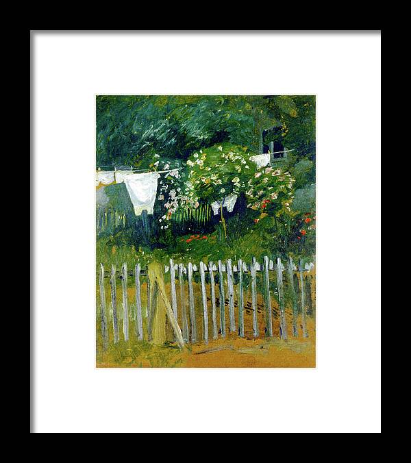 Landscape Framed Print featuring the painting Laundry in the garden in Kandern by August Macke