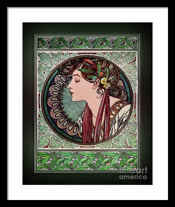 Laurel Framed Print featuring the painting Laurel by Alphonse Mucha Vintage Xzendor7 Old Masters Reproductions by Rolando Burbon