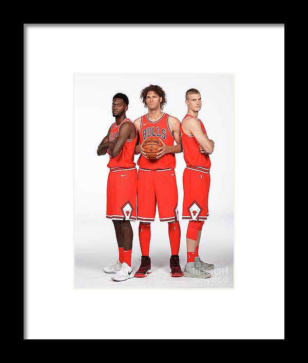 Media Day Framed Print featuring the photograph Lauri Markkanen, Bobby Portis, and Robin Lopez by Randy Belice