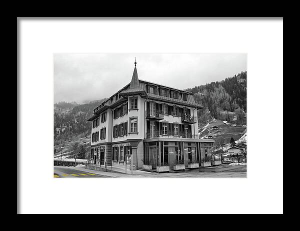 Lauterbrunnen Framed Print featuring the digital art Lauterbrunnen Switzerland Town Architecture Jungfrau Region Color Splash by Shawn O'Brien