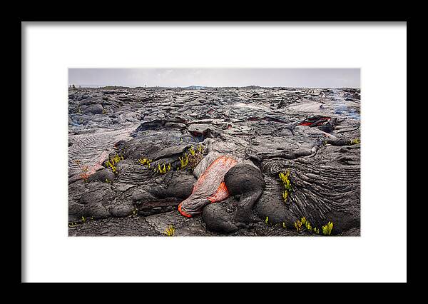 Tranquility Framed Print featuring the photograph Lava destroys a landscape under cloudy skies by Tyler Hulett