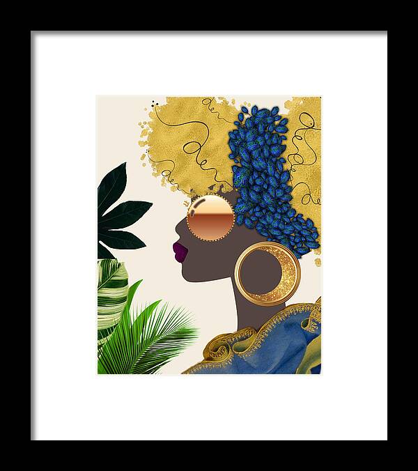 Black Woman Framed Print featuring the mixed media Lazuli by Canessa Thomas