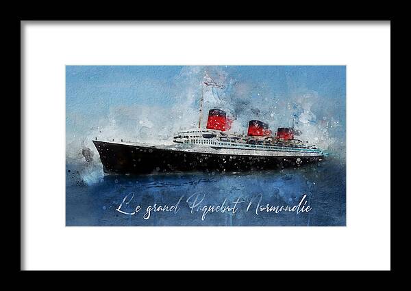 Steamer Framed Print featuring the digital art Le grand Paquebot Normandie by Geir Rosset