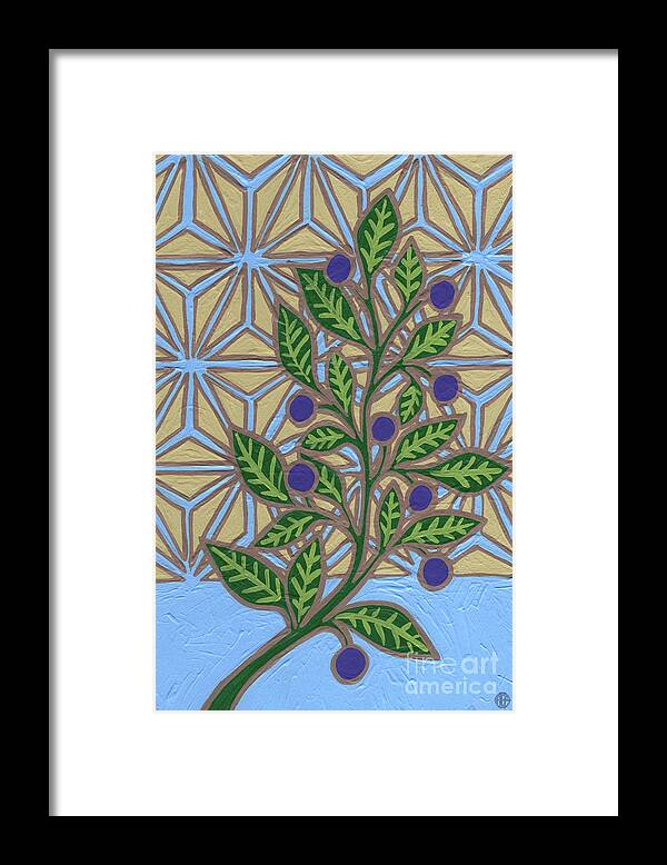 Leaf Framed Print featuring the painting Leaf And Design Azure Blue 3 by Amy E Fraser