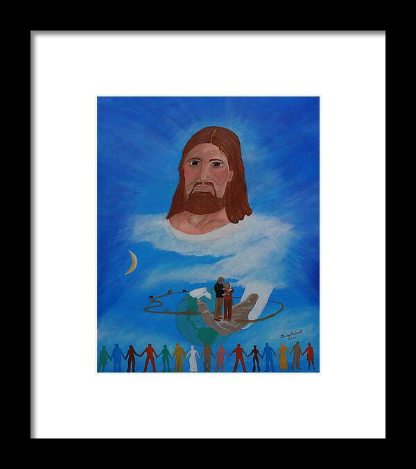 Jesus Framed Print featuring the painting Lean into my Love by Terry Frederick