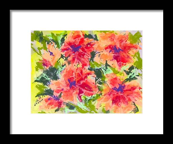 Orange Framed Print featuring the pastel Lefthand Abstracts Series #2 Orange Floral by Barbara O'Toole