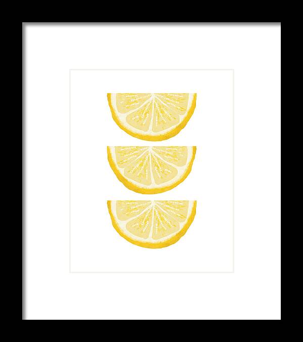 Lemons Framed Print featuring the painting Lemon Wedges- Art by Linda Woods by Linda Woods