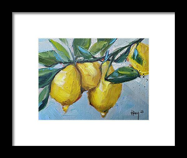 Lemon Framed Print featuring the painting Lemons by Roxy Rich