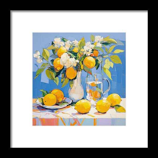 Lemons Framed Print featuring the painting Lemons Still Life by Lourry Legarde