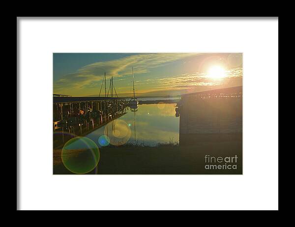 Lake Framed Print featuring the photograph Lens Flared Sunrise in Color by Diana Mary Sharpton