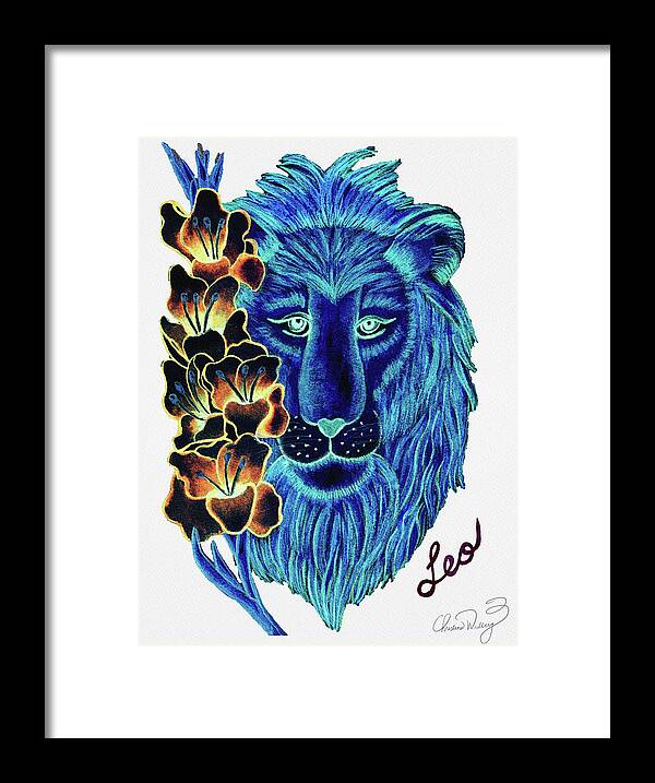 Leo Framed Print featuring the digital art Leo Gladiolus Blue and Black by Christina Wedberg