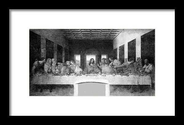 Leonardo Da Vinci The Last Supper Framed Print featuring the painting Leonardo da Vinci The Last Supper BW by Bob Pardue