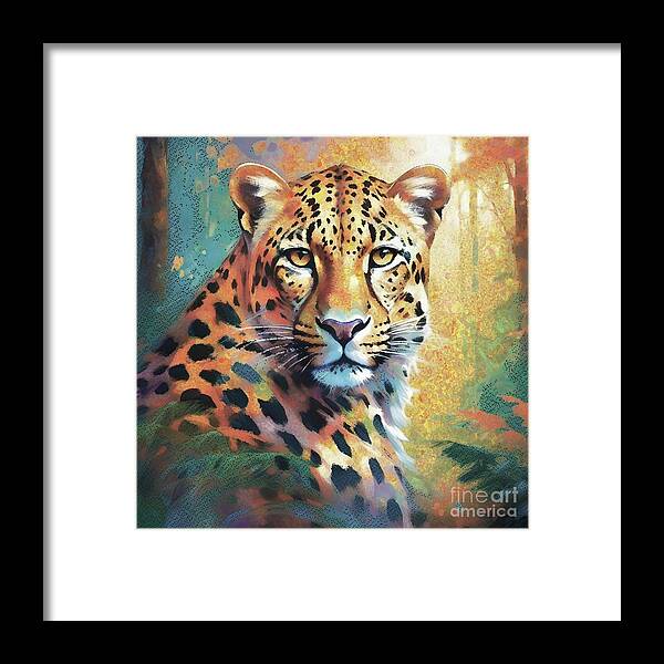 Abstract Framed Print featuring the digital art Leopard Forest Portrait - 01945 by Philip Preston