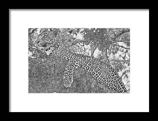 African Wildlife Art Framed Print featuring the digital art Leopard In Tree by Larry Linton