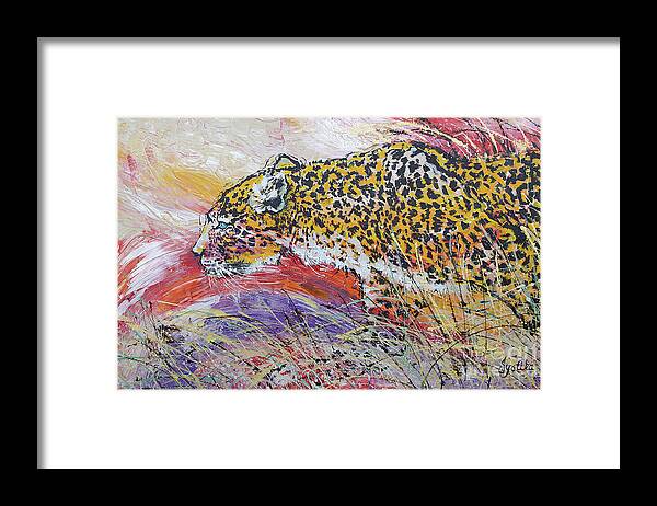 Leopard Framed Print featuring the painting Leopard's Gaze by Jyotika Shroff