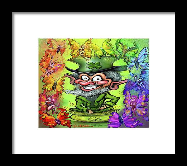 Leprechaun Framed Print featuring the digital art Leprechaun with Rainbow of Pixies by Kevin Middleton