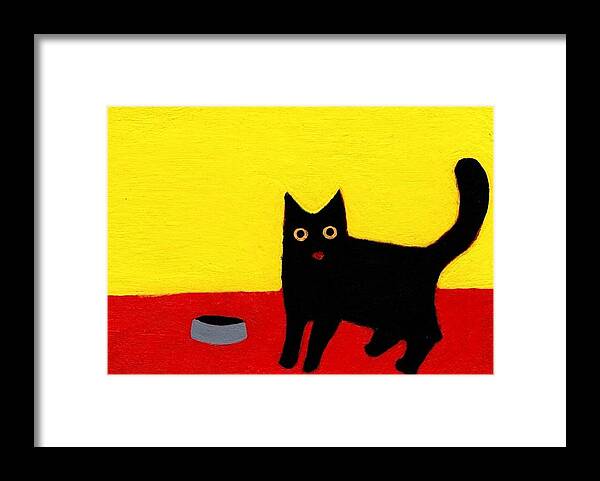 Hungry Black Cat Framed Print featuring the painting Let's Eat by Sherry Rusinack