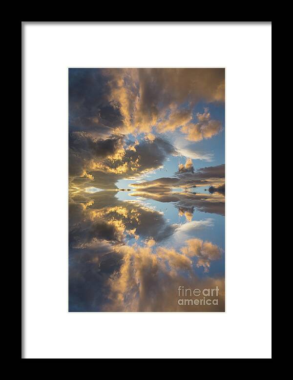 Heaven Framed Print featuring the digital art Light and golden clouds in the blue sky by Adriana Mueller