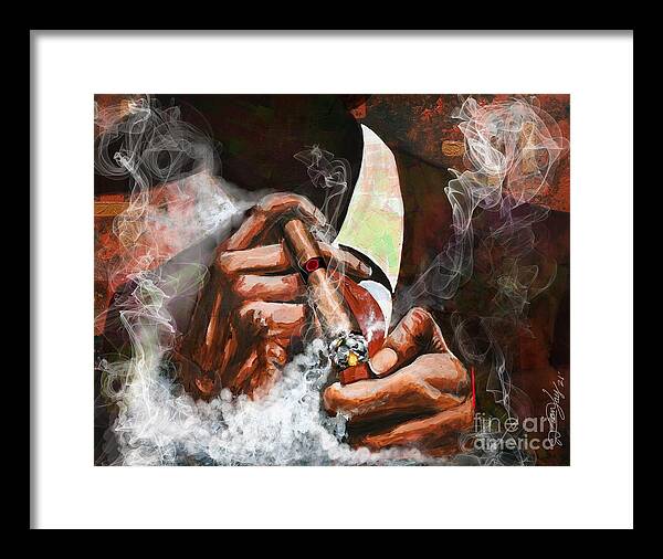 Cigar Framed Print featuring the painting Light Em Up by Dion Pollard