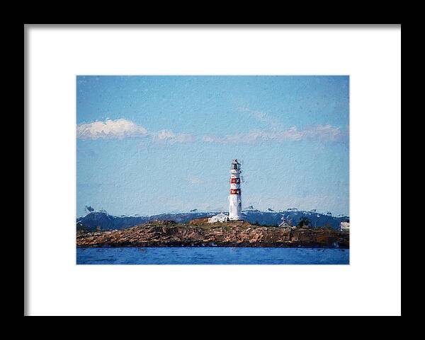 Lighthouse Framed Print featuring the digital art Oksoy Lighthouse by Geir Rosset