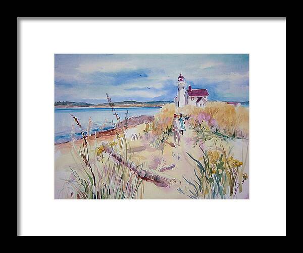 Watercolor Framed Print featuring the painting Lighthouse Holiday by Sheila Parsons