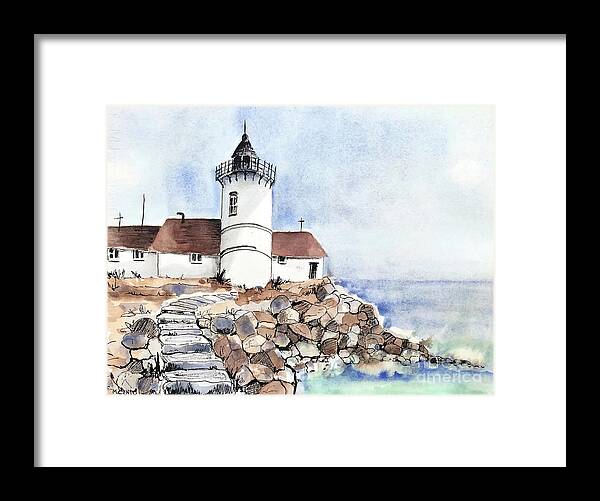 Lighthouse Framed Print featuring the painting Lighthouse by Mafalda Cento