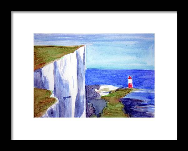Lighthouse Framed Print featuring the painting Lighthouse point on Dover by Loretta Nash