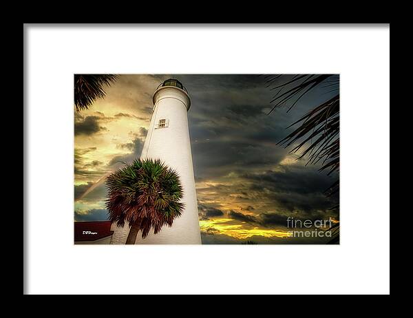 Lighthouse Framed Print featuring the mixed media Lighthouse Rainbow by DB Hayes