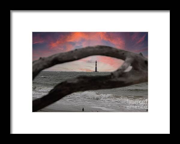 Morris Island Lighthouse Framed Print featuring the photograph Lighthouse Sunset - Morris Island Lighthouse by Dale Powell
