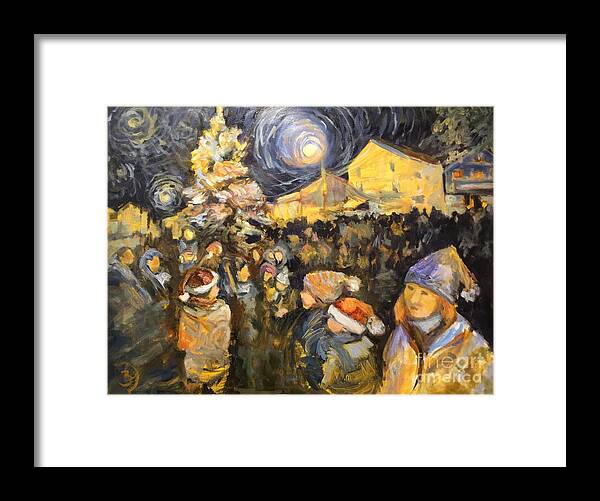 Tree Lighting Framed Print featuring the painting Lighting The Christmas Tree Christmas IV by B Rossitto