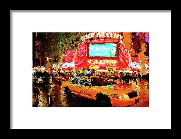 Fremont Casino Framed Print featuring the digital art Lights and Action on Fremont Street Experience Las Vegas by Tatiana Travelways