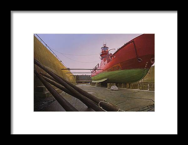 Ship Framed Print featuring the painting Kittiwake Lightship Docked by Brian McCarthy