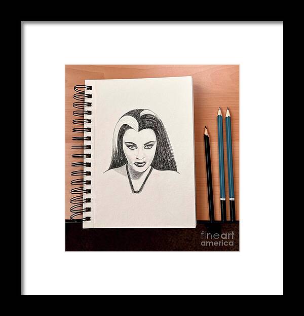  Framed Print featuring the drawing Lily Munster by Donna Mibus