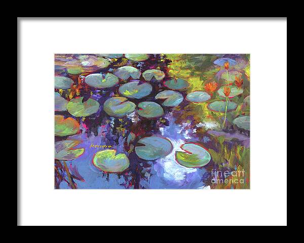 Pond Framed Print featuring the painting Lily Serenity - Tree Reflections by Hailey E Herrera