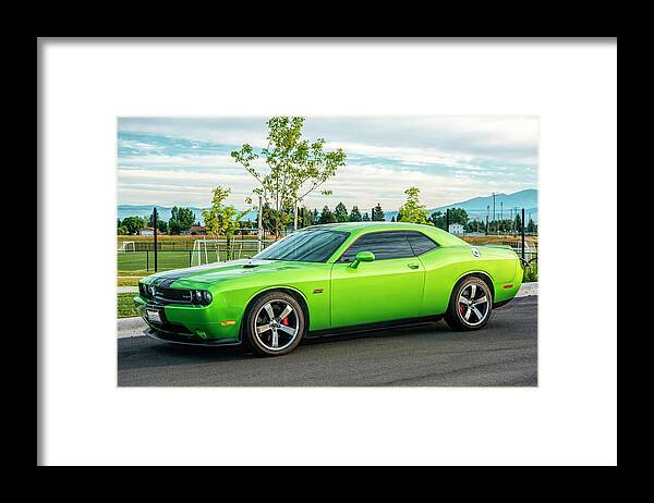 Auto Framed Print featuring the pyrography Lime Green Mopar by Pamela Dunn-Parrish