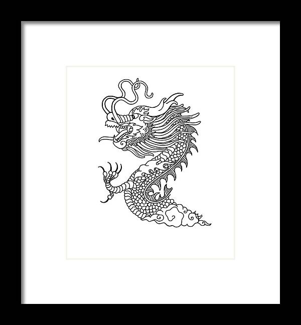 Line Art Framed Print featuring the mixed media Line Art Dragon Head by Anthony Seeker
