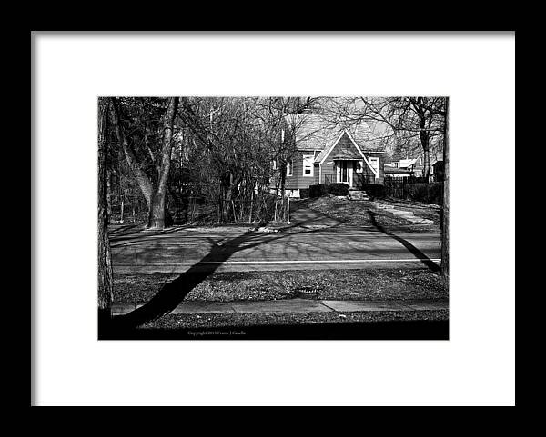 Black And White Framed Print featuring the photograph Lines and Shadows on the Street by Frank J Casella