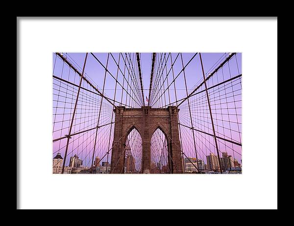 Brooklyn Bridge Framed Print featuring the photograph Cable Lines by Linda Villers